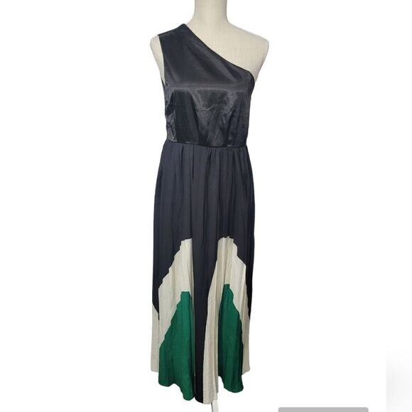 One shoulder maxi dress Black/green Sz Small - Picture 2 of 9